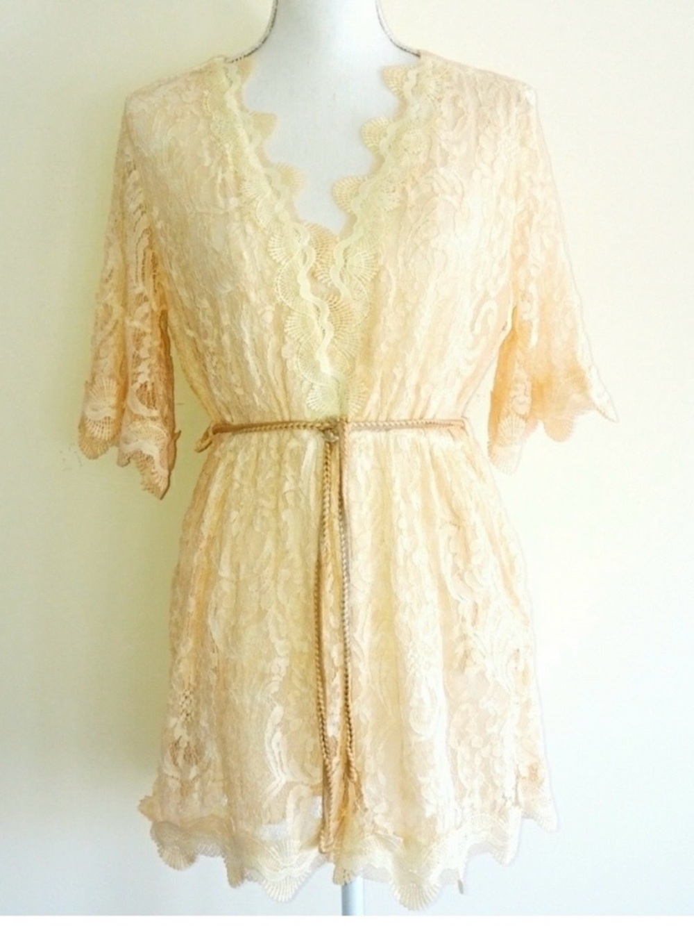Last One! POL Lace Romper Gorgeous! Deep V Neck Bell Sleeves - Picture 3 of 8